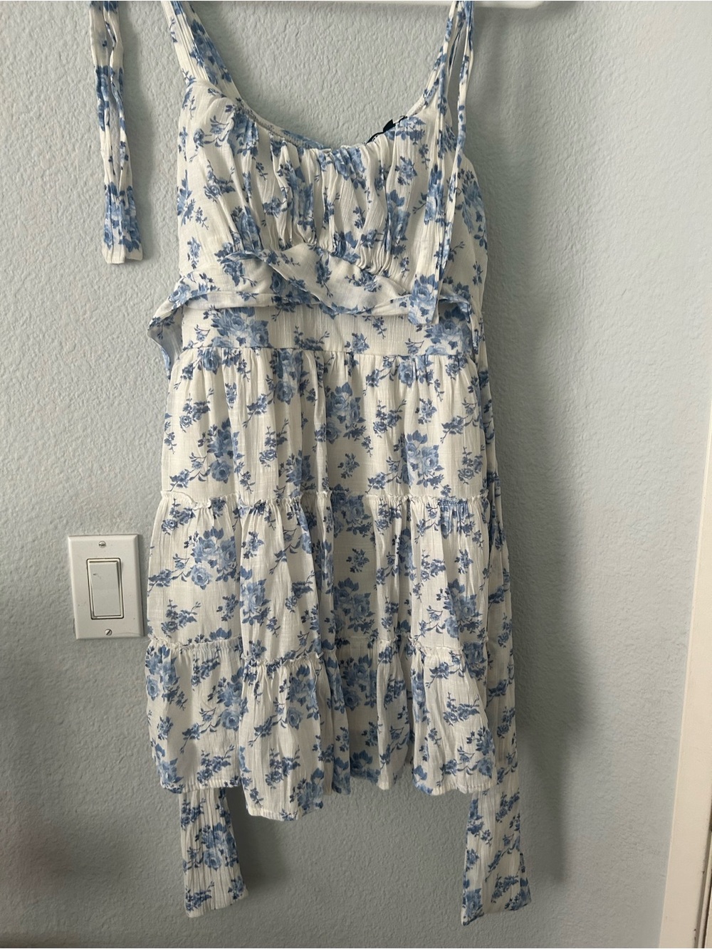 Trixxi White Dress with Blue Floral Print